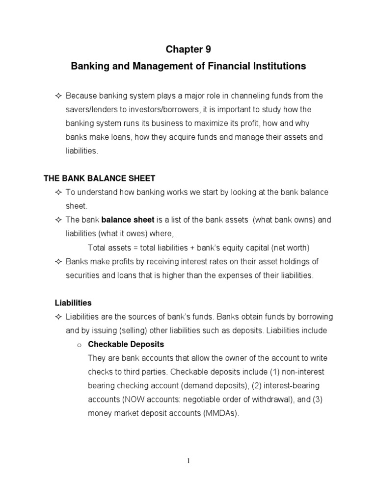 Chapter 9 Banking and Management of Financial Institutions | PDF ...