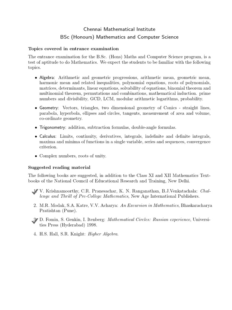 CMI BSc Mathematics Entrance Exam Guide | PDF | Triangle | Polynomial