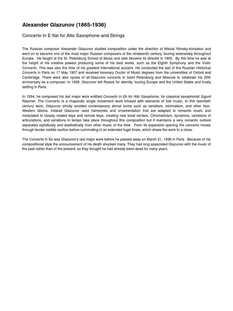 Glazunov Saxophone Concerto PDF