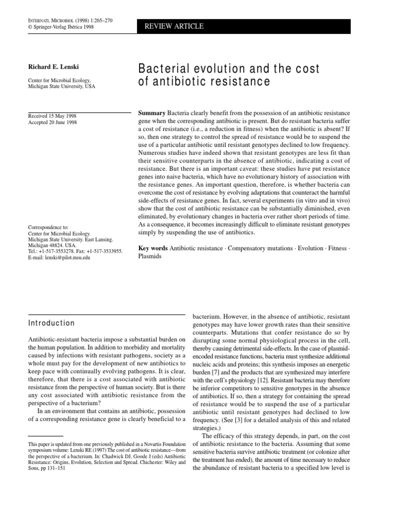 Bacterial Evolution and The Cost of Antibiotic Resistance: Richard E ...