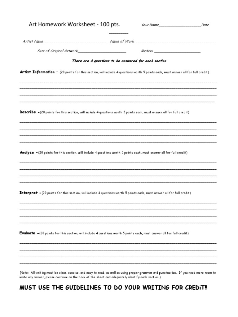 Art Homework Worksheet Template | PDF | Career & Growth | Home & Garden