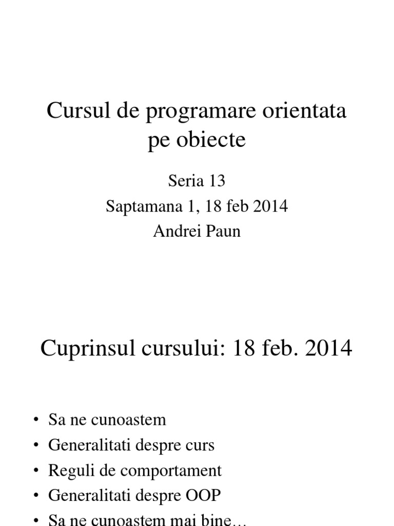 Curs Programare Orientata Pe Obiecte | PDF