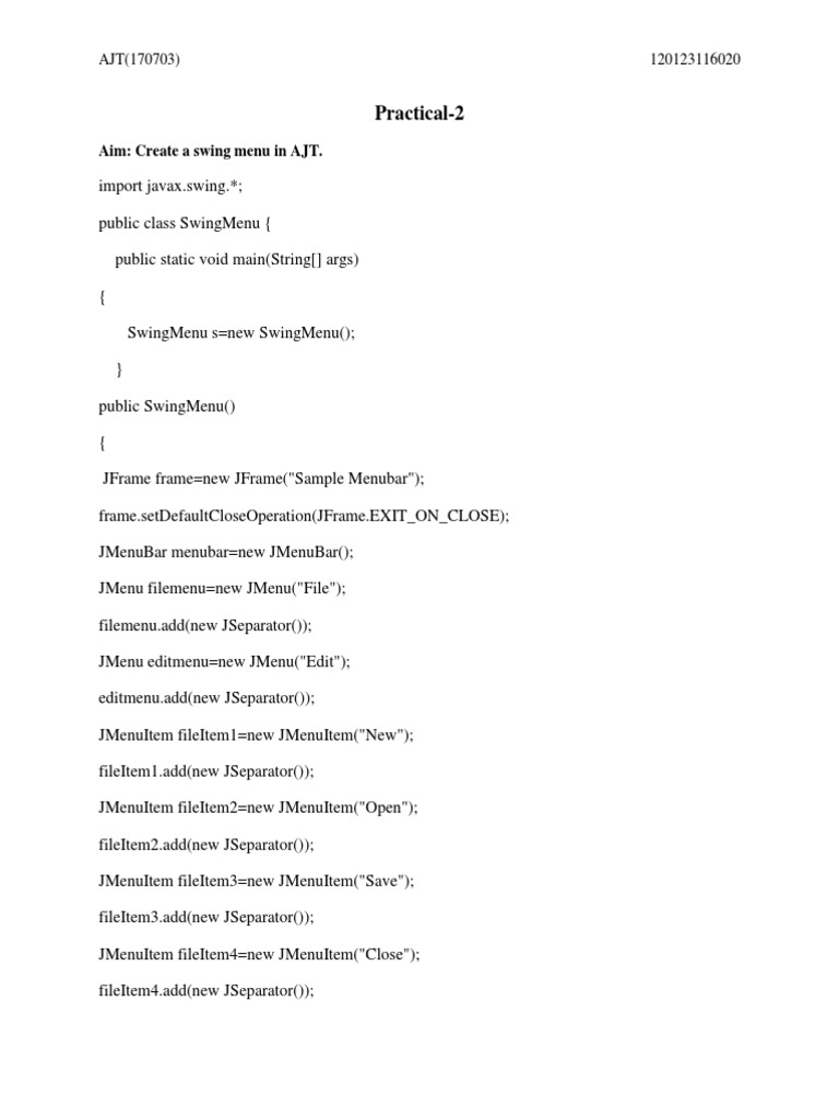 Java Swing Menu Tutorial | PDF