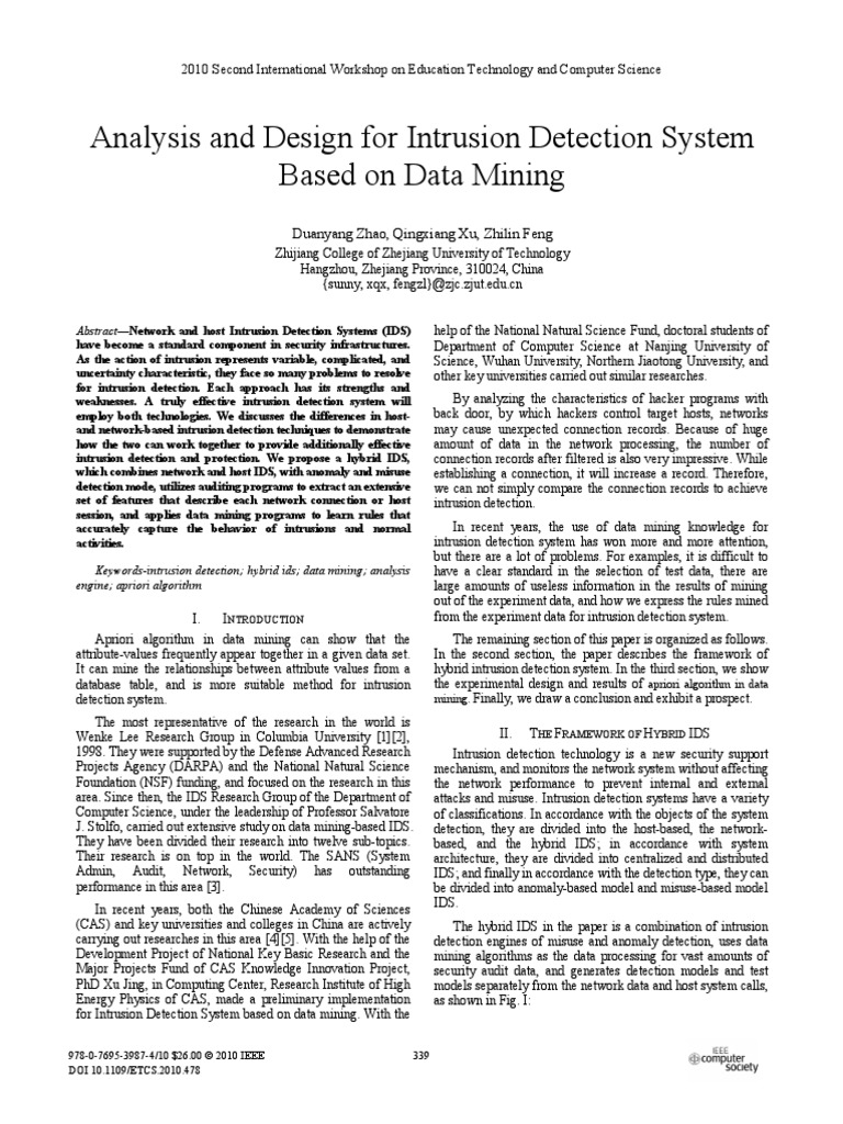 Analysis and Design For Intrusion Detection System IDS Using Data ...