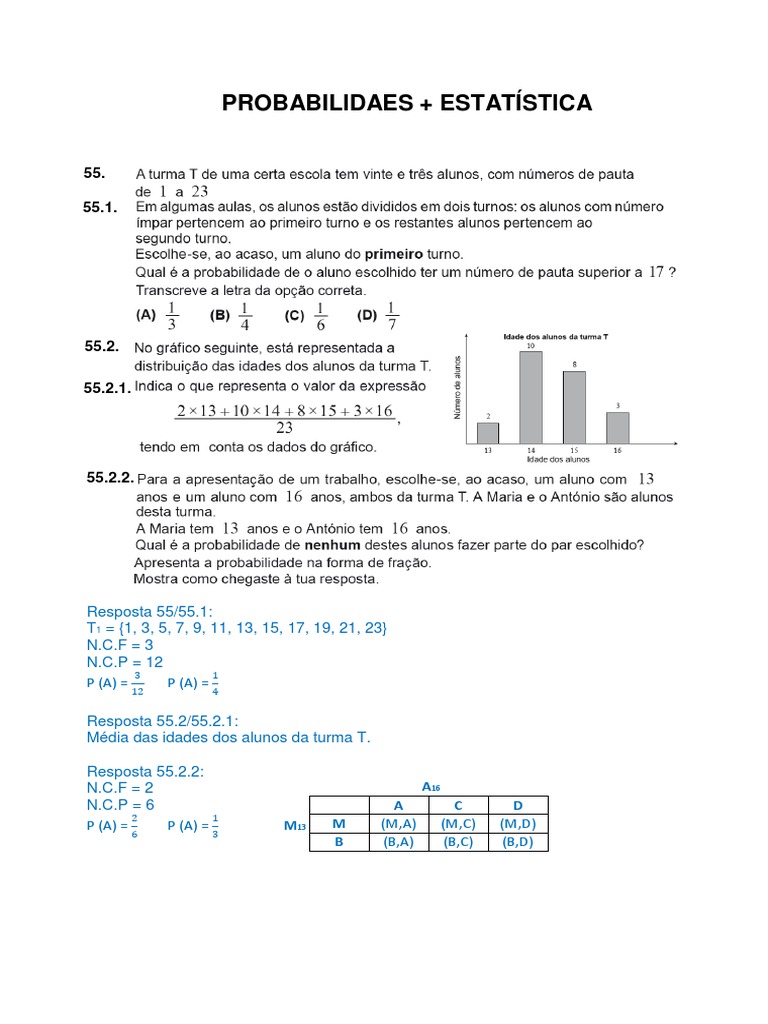 Exercícios De Probabilidade Com Gabarito 6 Ano