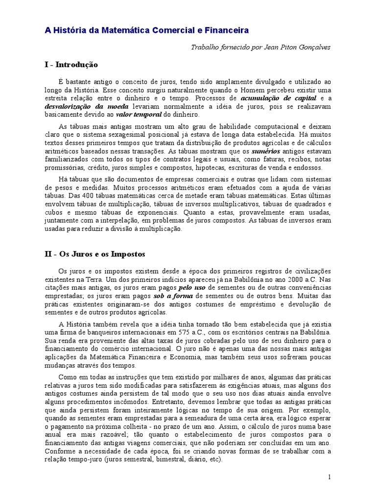 História da Matemática Financeira | PDF | Moeda | Dinheiro