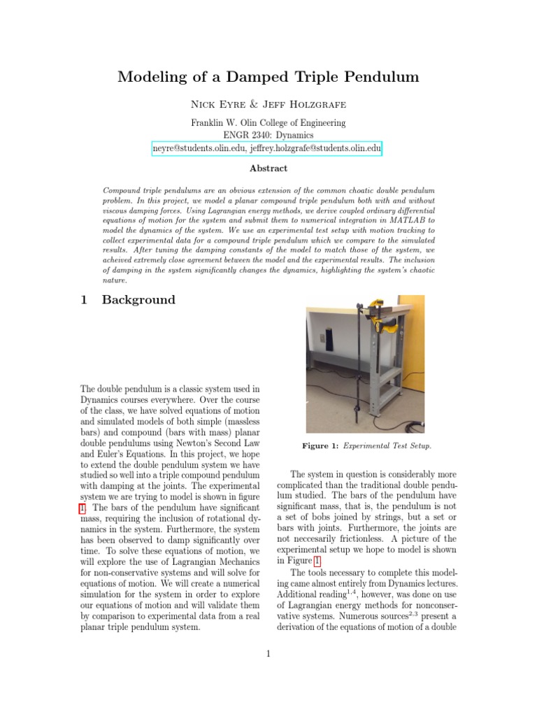 Triple Pendulum Pdf Lagrangian Mechanics Equations Of Motion