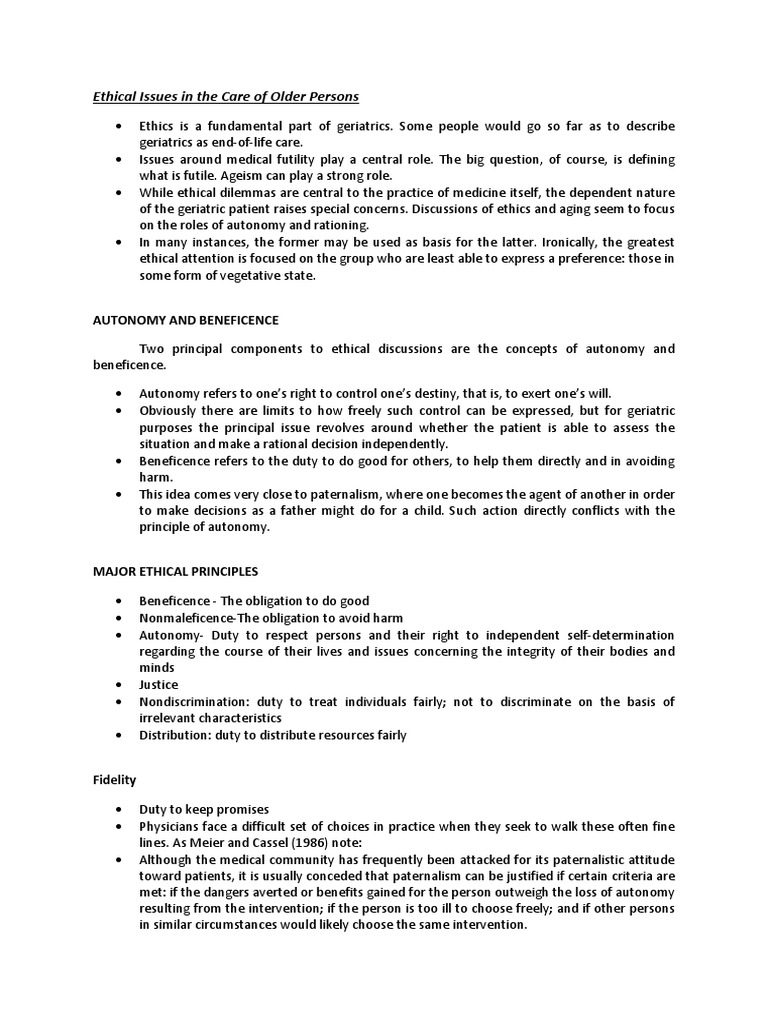Ethical Issues in The Care of Older Persons | PDF | Medical Ethics ...