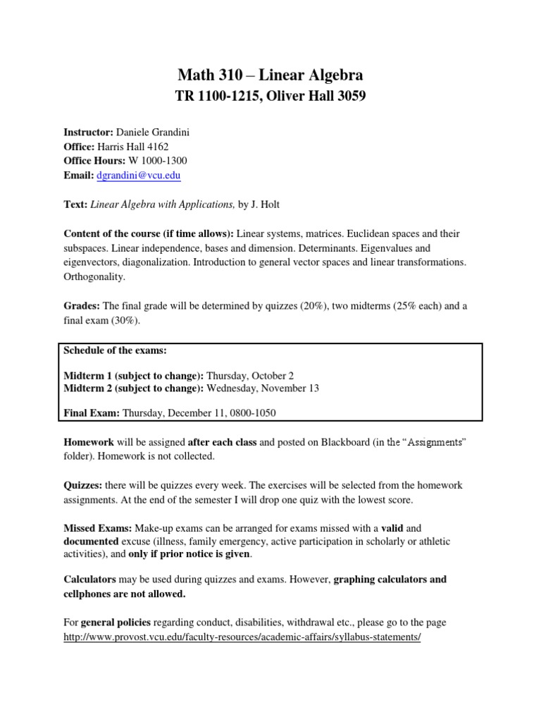 Linear Algebra Course Overview | PDF