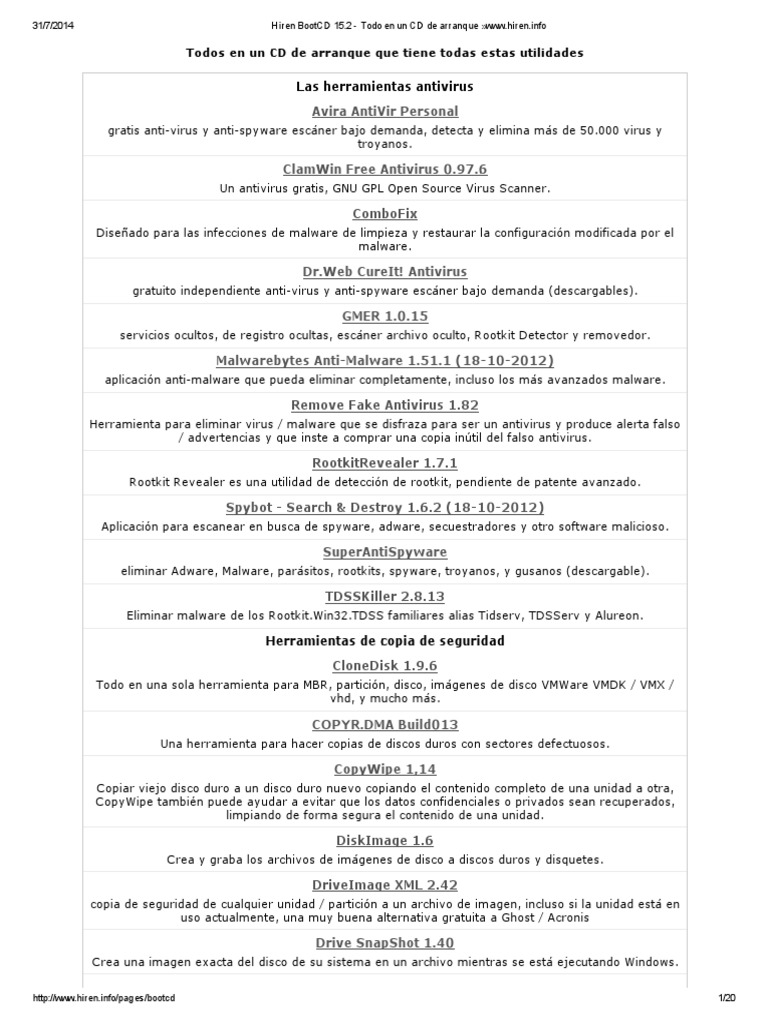 Hiren BootCD 15.2 - Todo en Un CD de Arranque WWW - Hiren PDF | PDF ...