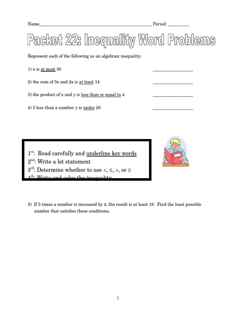 Inequality Word Problems Worksheet | PDF | Inequality (Mathematics ...