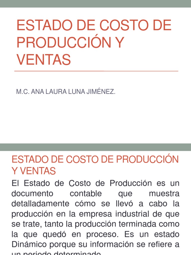 Estado de Costo de Producción y Ventas | PDF | Costo | Inventario