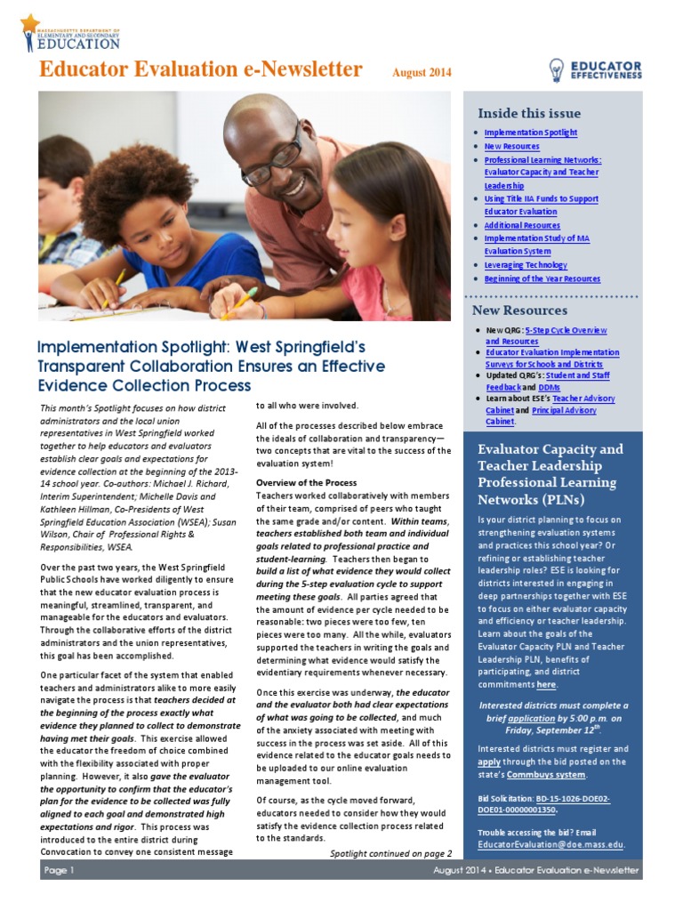 Educator Evaluation Newsletter August 2014 | PDF | Teachers ...