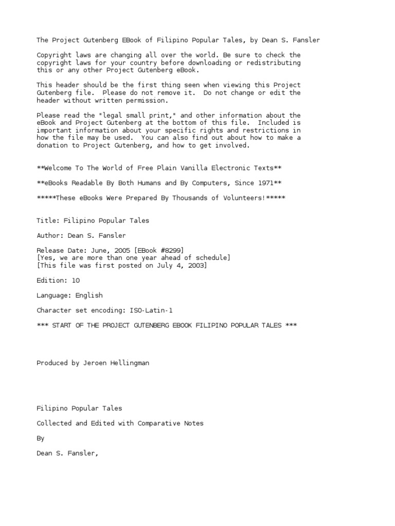 Filipino Folk Tales by Dean S. Fansler | PDF | Project Gutenberg | E Books