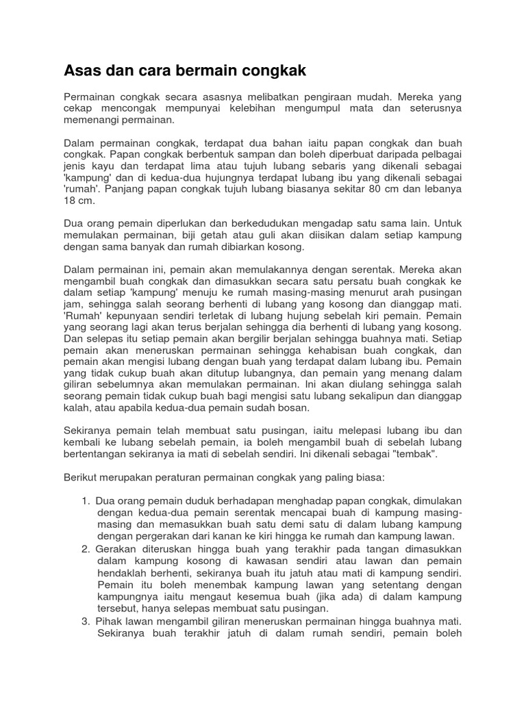 Asas Dan Cara Bermain Congkak Pdf