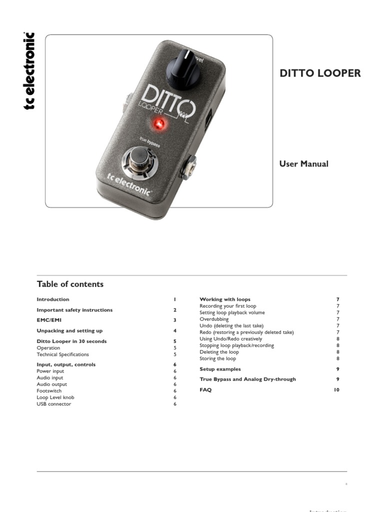 TC Ditto Looper Manual English PDF