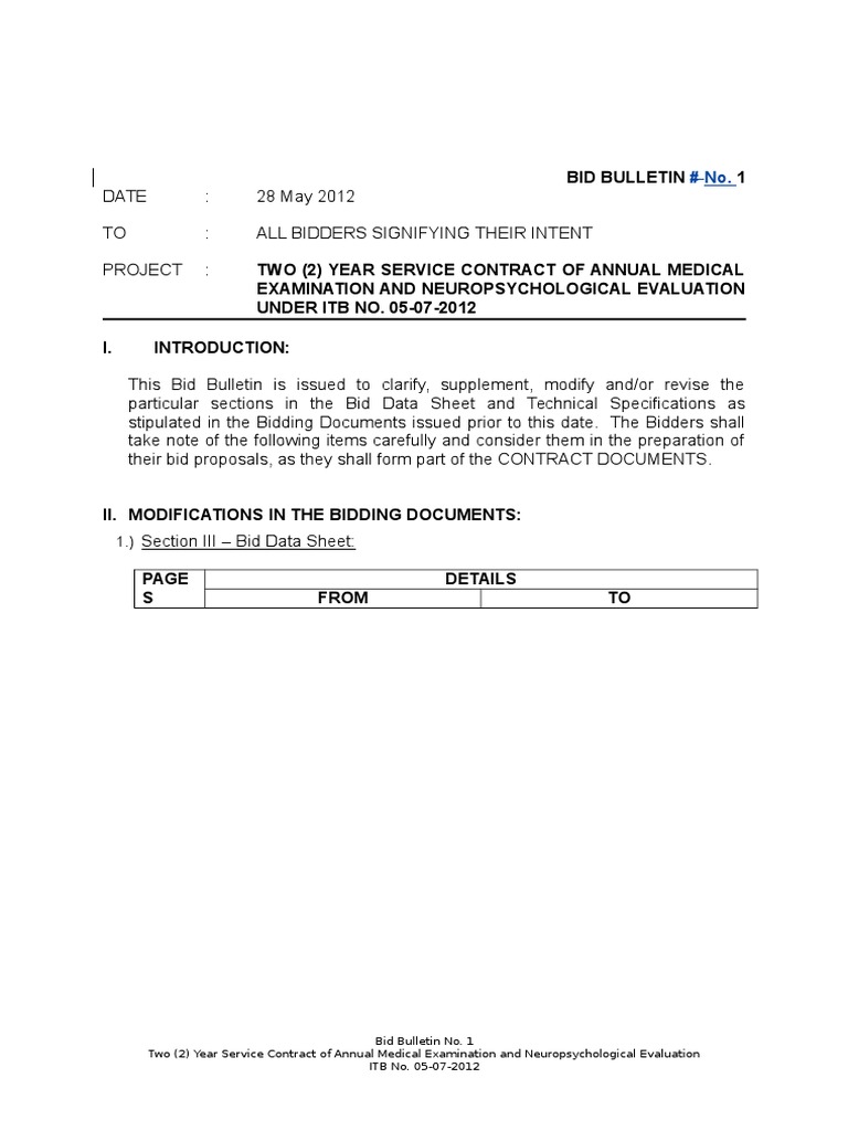 Sample Bid Bulletin Physician Dentist