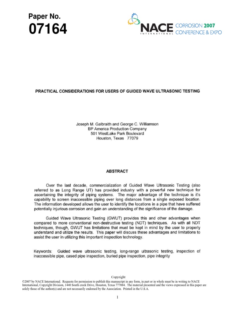 Practical Considerations For Users Of Guided Wave Ultrasonic - 