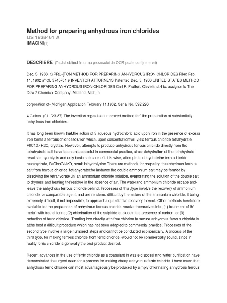 Method for Anhydrous Iron Chloride Production | PDF | Iron | Chlorine