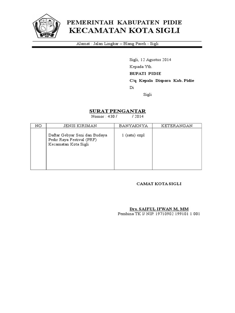Surat Pengantar Dinas Dispora | PDF