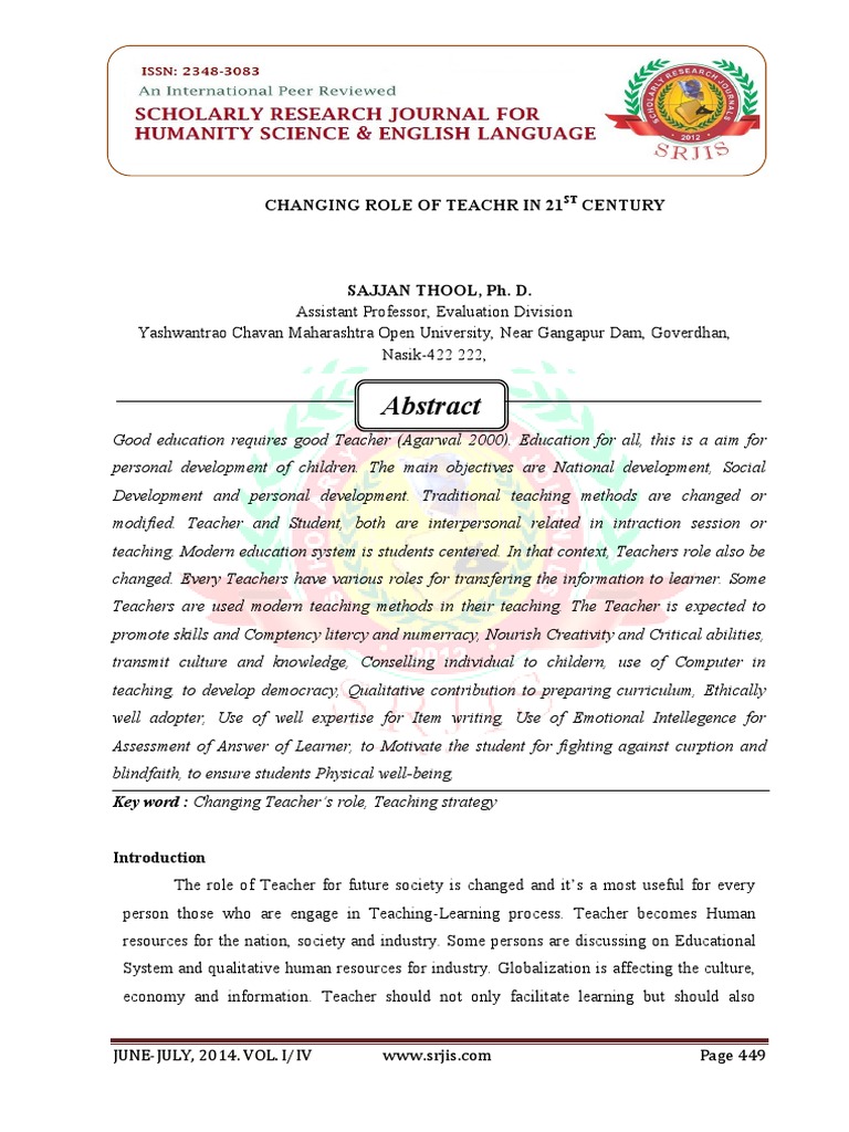 Changing Role of Teachr in 21ST Century | PDF | Career & Growth ...