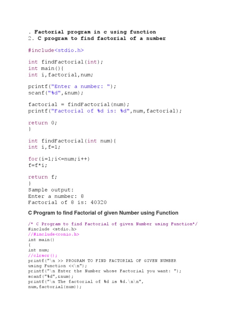 Factorial Program in C Using Function | PDF | Array Data Structure | C ...