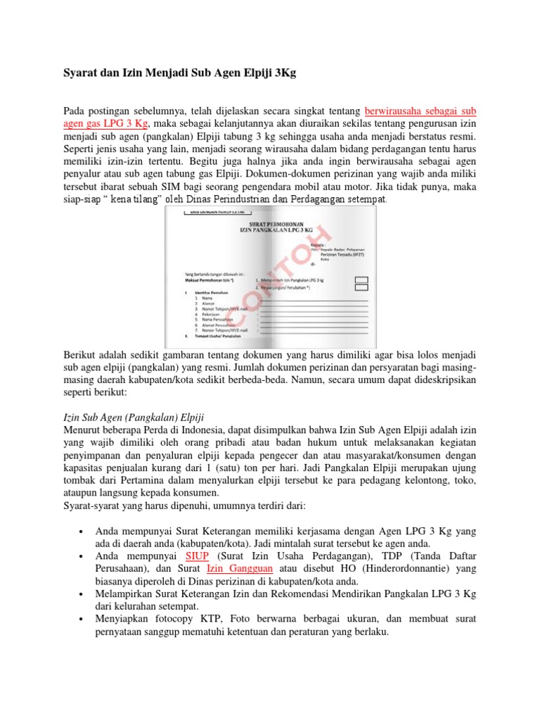 Contoh Surat Permohonan Jadi Agen Gas Elpiji