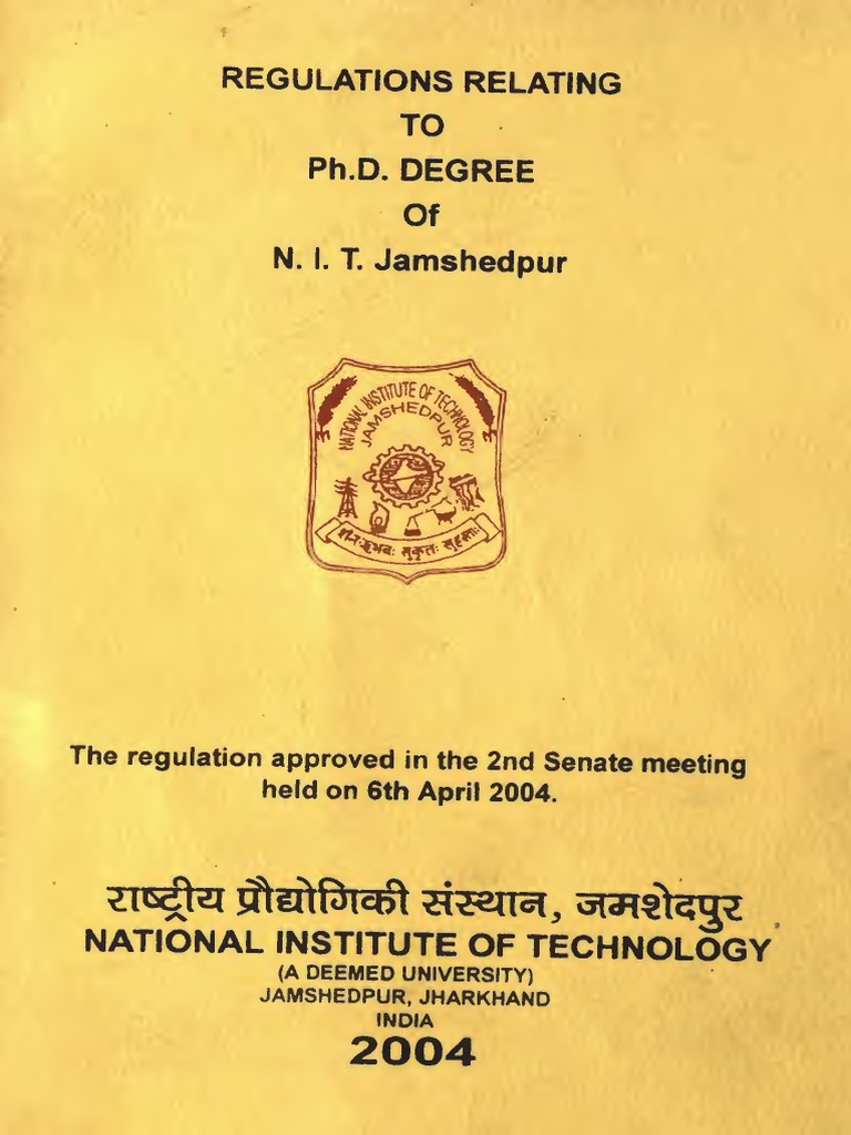 mfcltc6l: Regulations Relating TO Ph.D. Degree of N. I. T. Jamshedpur ...