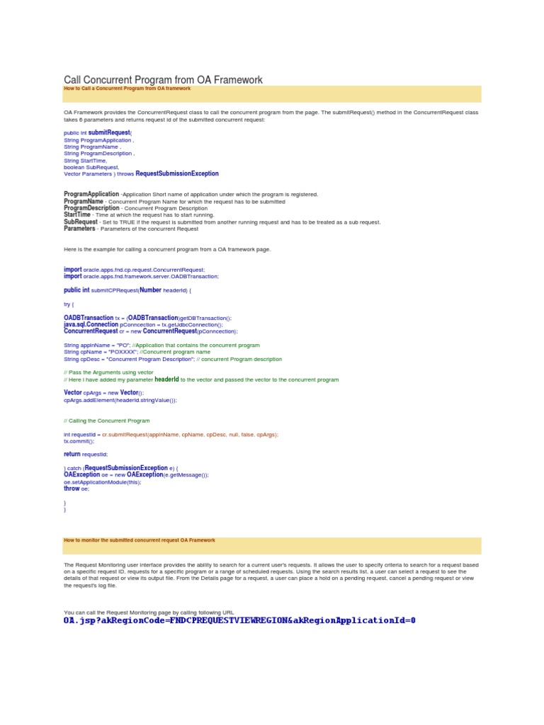 Call Concurrent Program From OA Framework | PDF