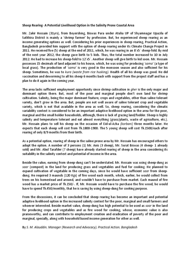A Case Study On Sheep Rearing-A Potential Livelihood Option in Coastal ...
