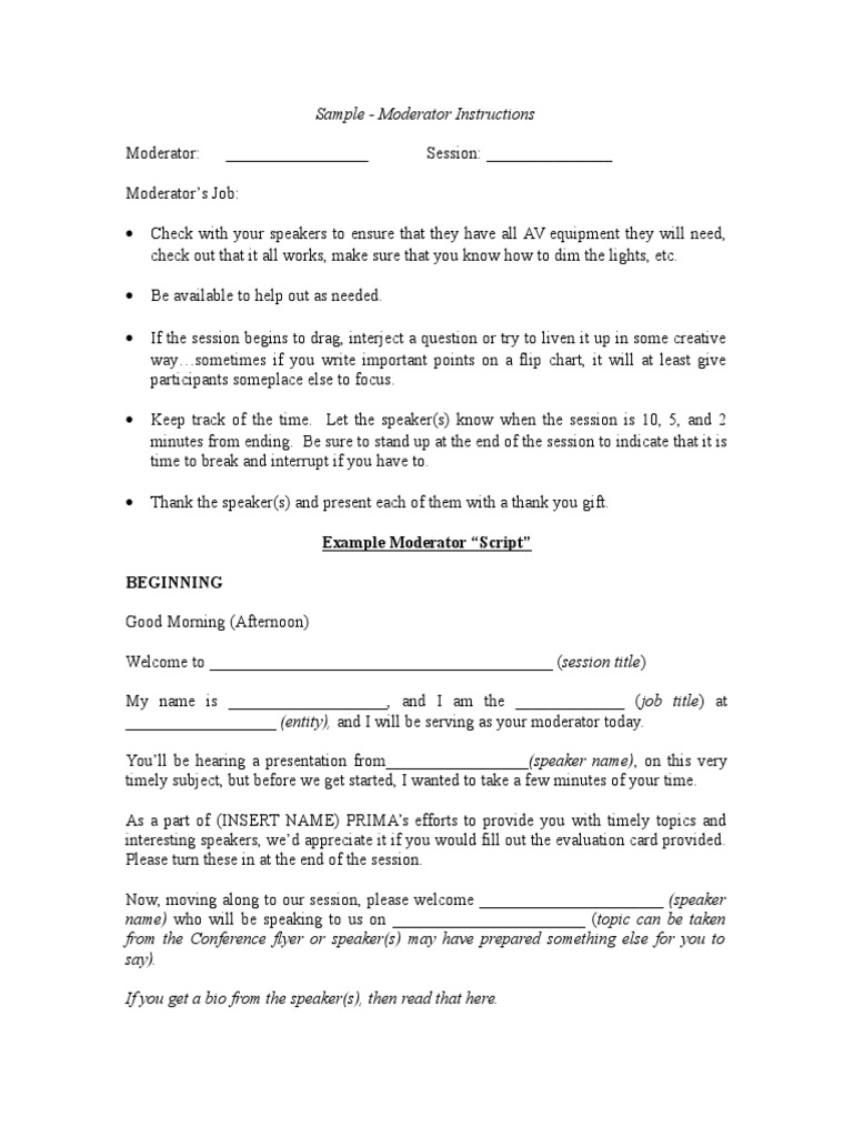 Moderator Instructions for Sessions | PDF