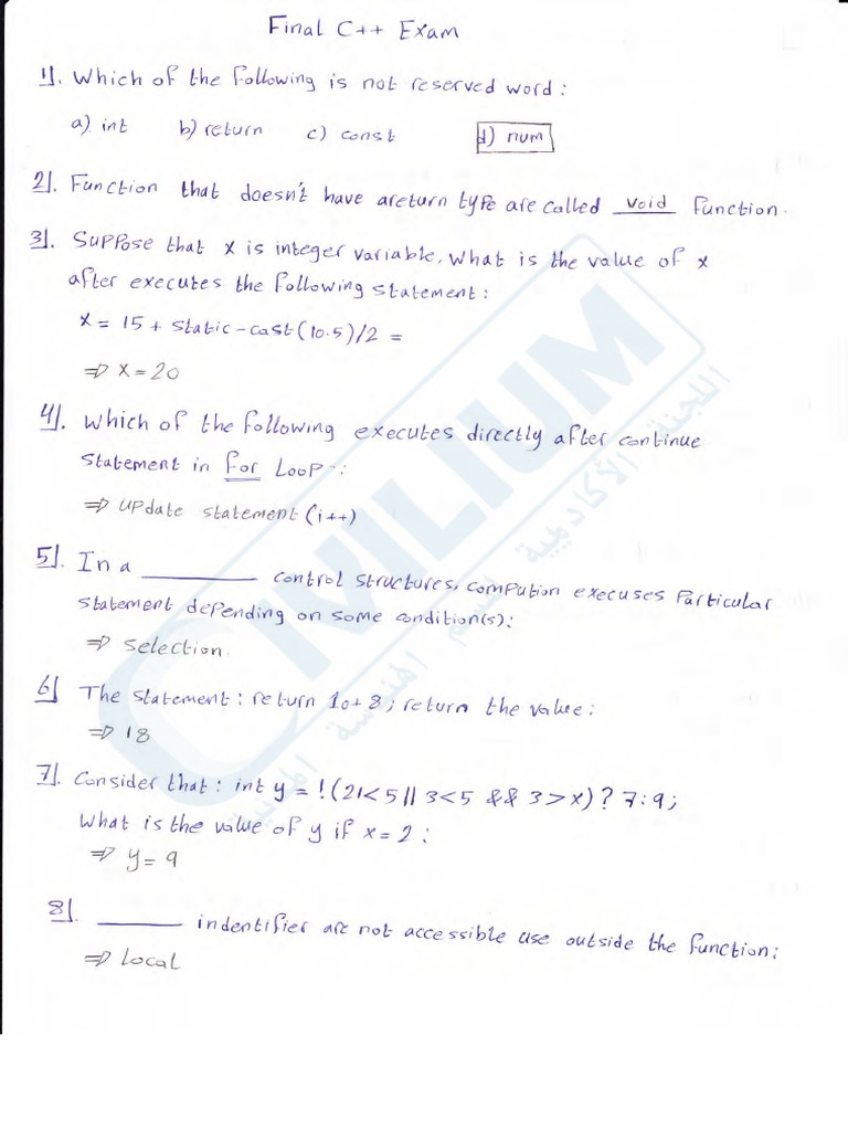 C++ Final Exam | PDF | Parameter (Computer Programming) | Subroutine