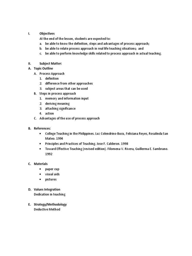 Process Approach Lesson Plan | Lesson Plan | Learning
