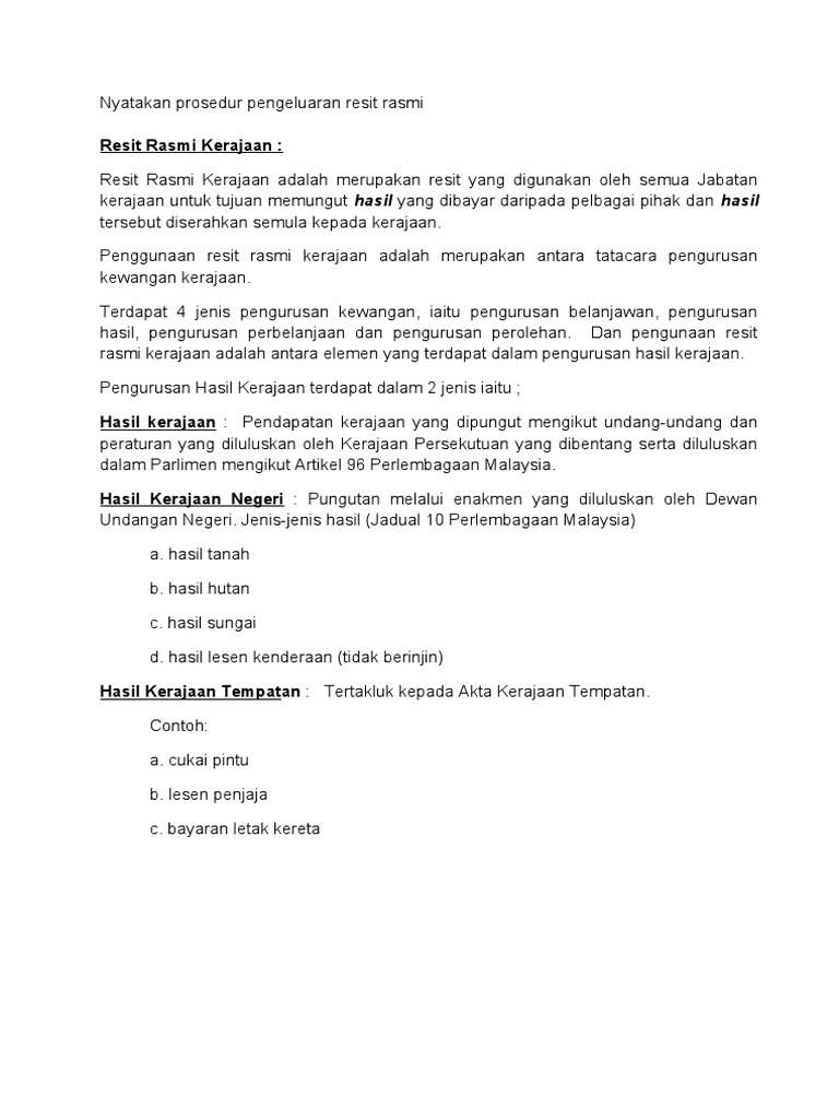 Nota Resit Rasmi Kerajaan | PDF