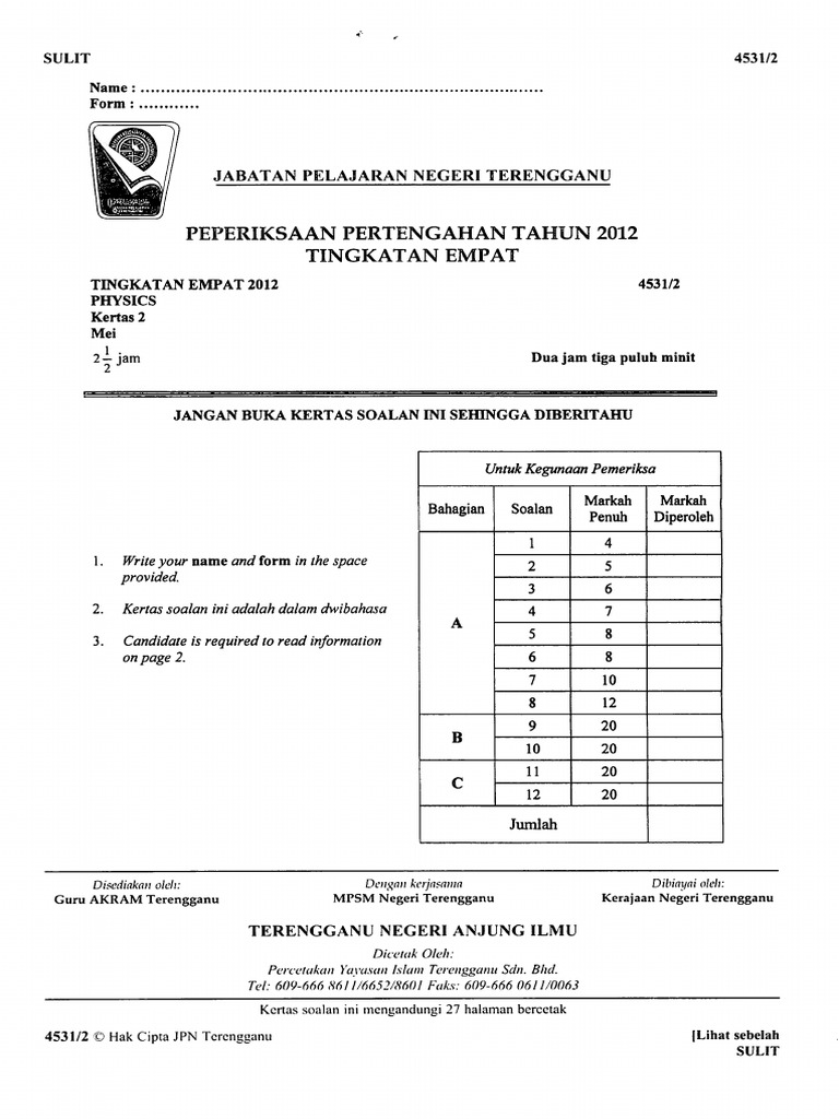 Fizik Kertas 2 Ting 4 Pertengahan Tahun 2012 Terengganu Pdf