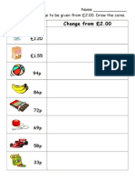 Calculating change from £2.00 with coins