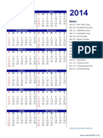 Calendar with US Holidays 2014
