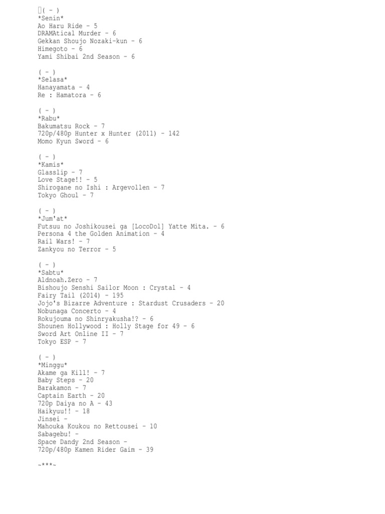 Anime List 2014 Summer
