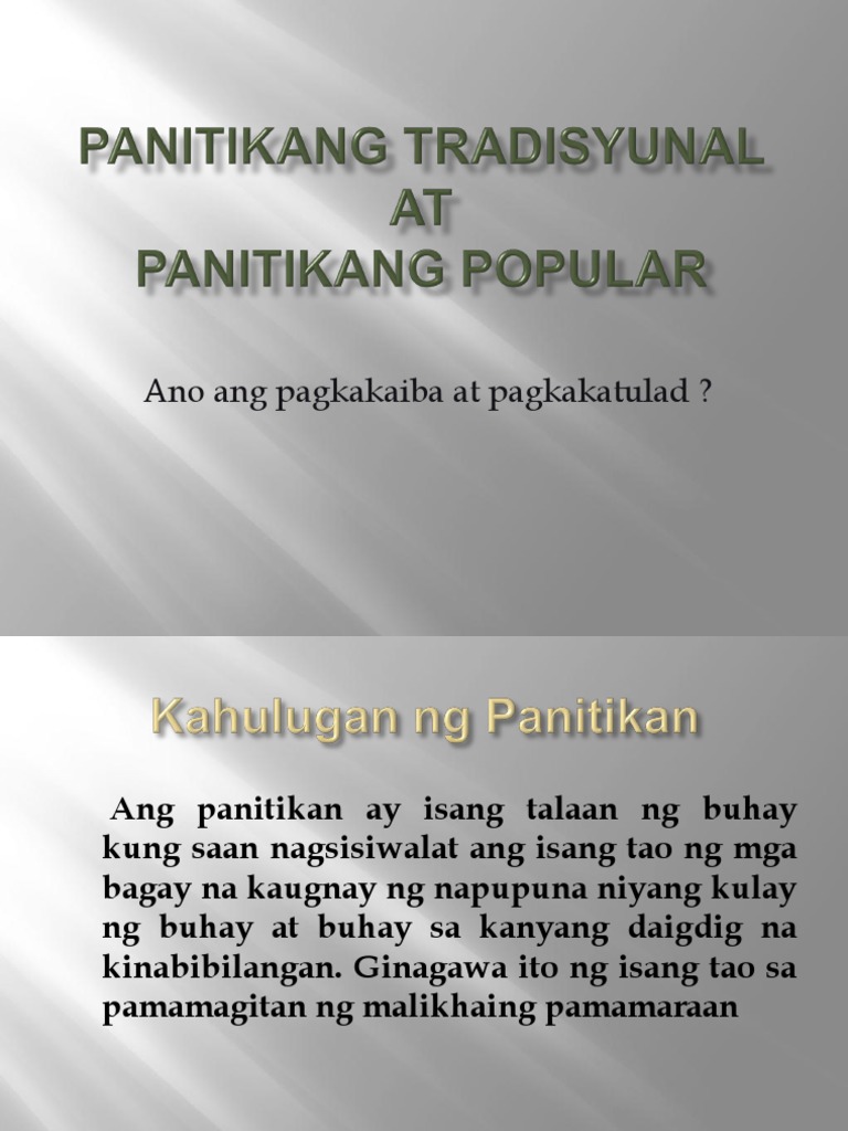 Panitikang Tradisyunal At Popular Pdf