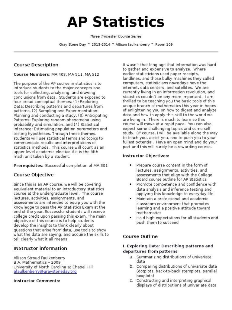 Ap Statistics Syllabus 2013 PDF Methodology Probability And