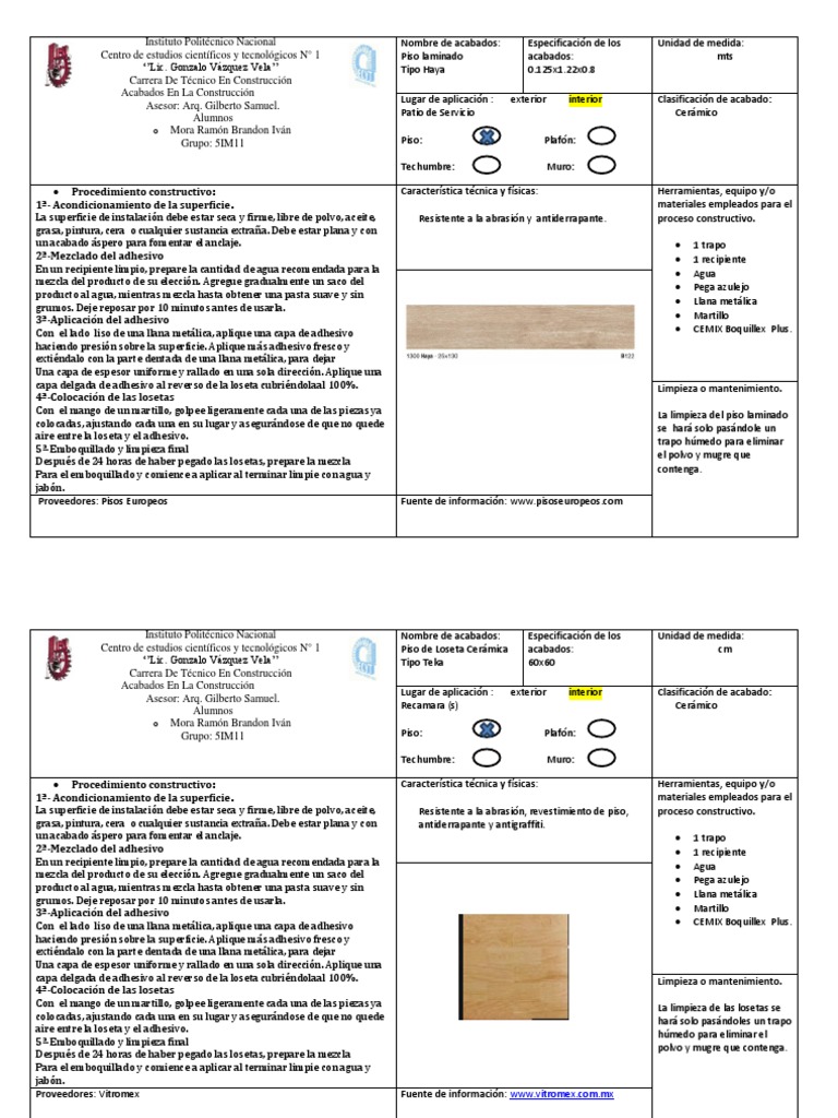 Fichas Tecnicas Acabados | Aluminio | Revestimiento