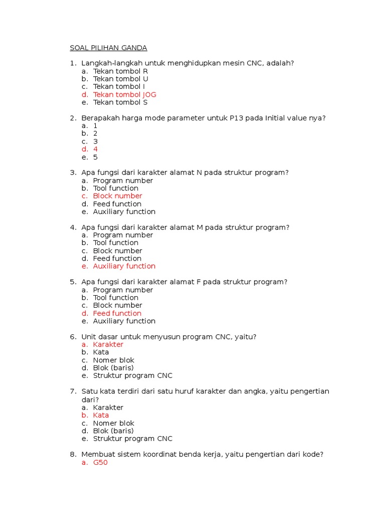 Soal Uas Kelas Xii Tmp Cnc
