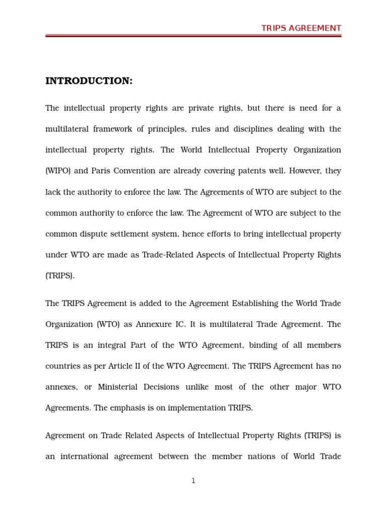 Trips Agreement Trips Agreement World Trade Organization