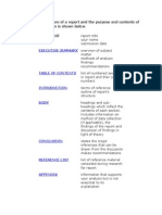 The Structure of A Report and The Purpose and Contents of Each Section Is Shown Below