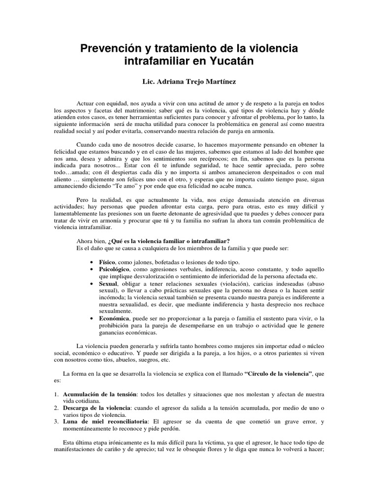 Prevención de la Violencia Intrafamiliar | PDF | Violencia doméstica ...