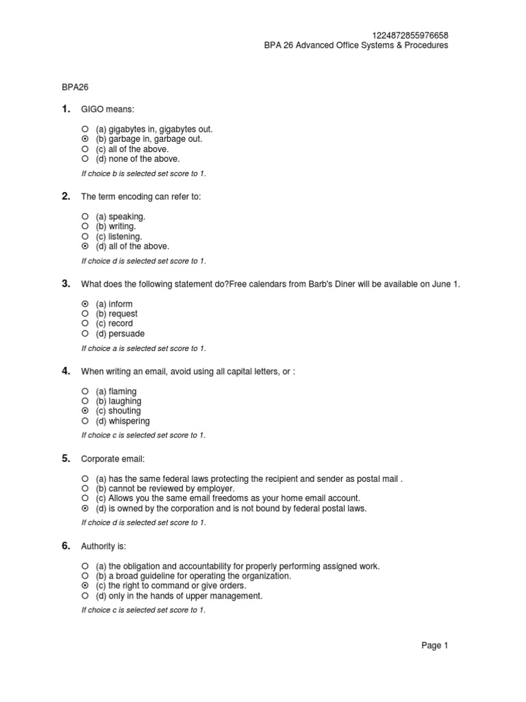 BPA 26 Advanced Office Systems & Procedures PDF Optical Character