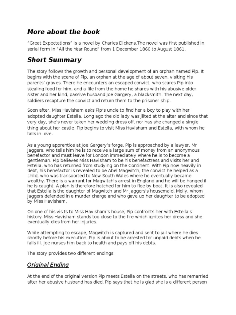 Great Expectations Summary PDF Great Expectations Novels