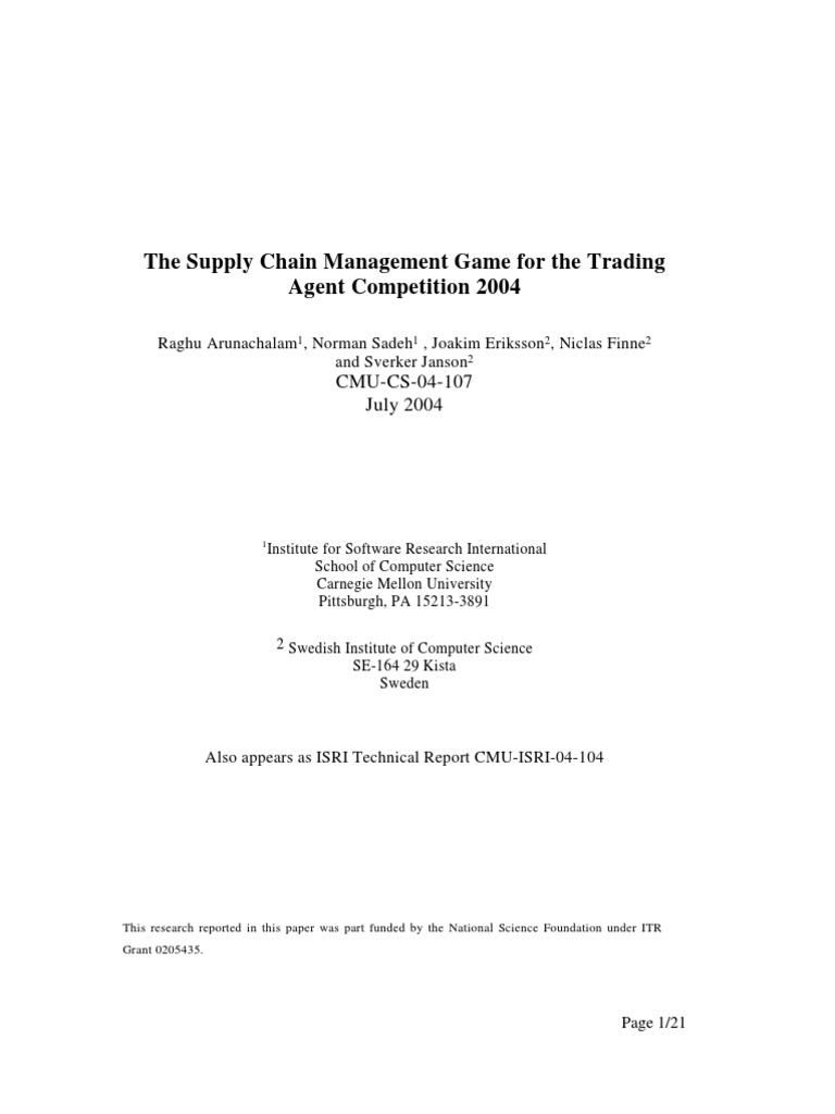 The Supply Chain Management Game For The Trading Agent Competition PDF Personal Computers