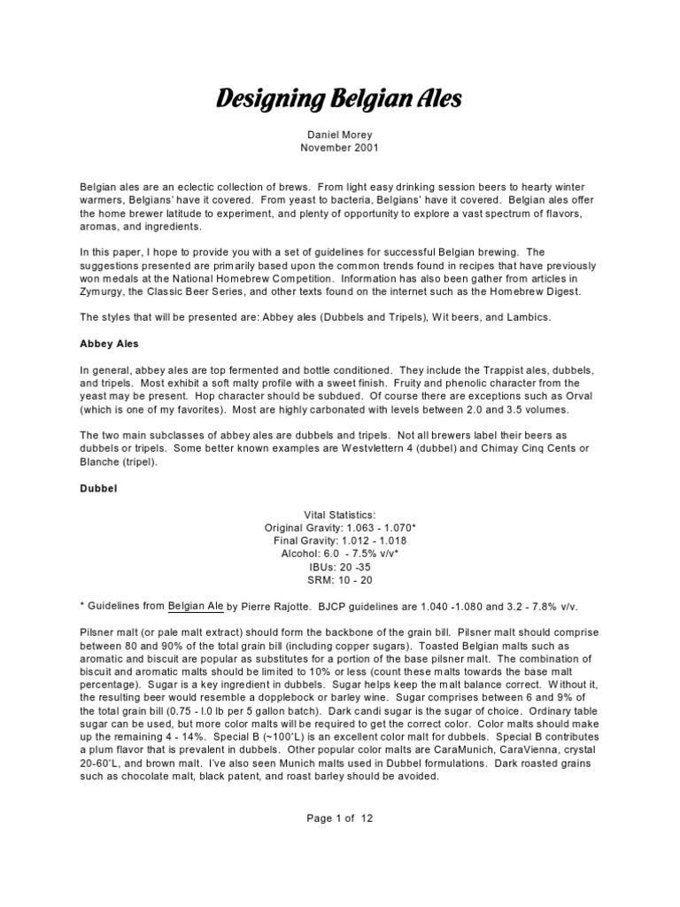 Designing Successful Belgian Ales Guidelines for Homebrewing Abbey