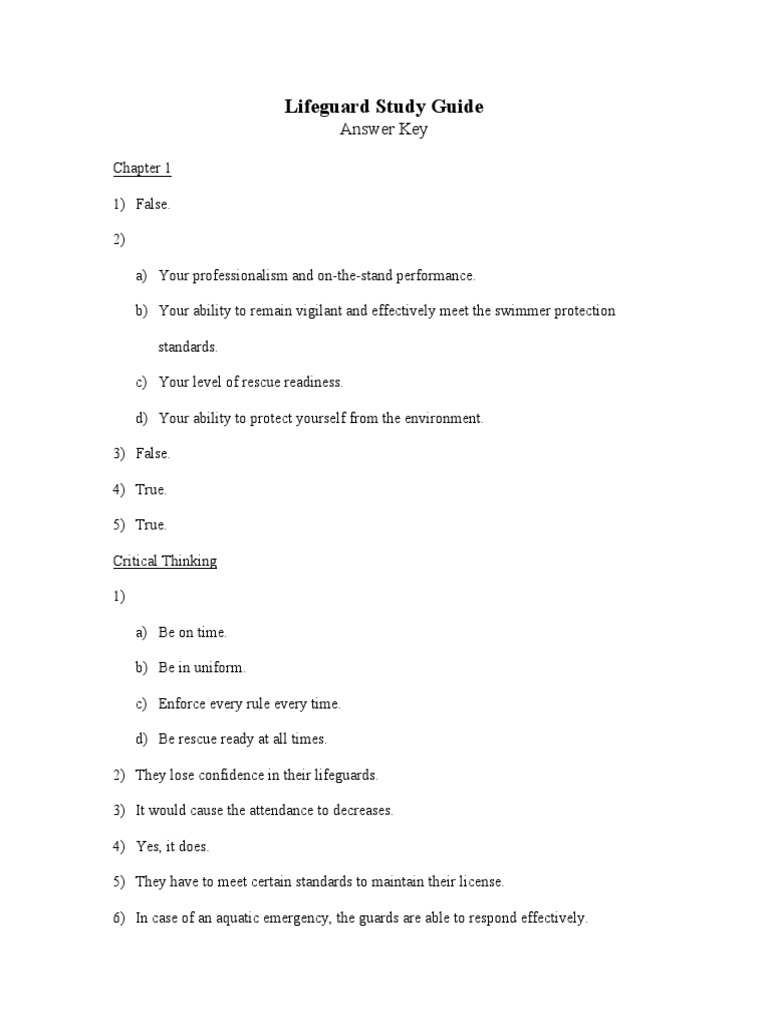 Lifeguard Study Guide Answer Key | PDF | Breathing | Cardiopulmonary ...